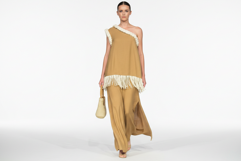 Asymmetrical Wool-Fringe Dress