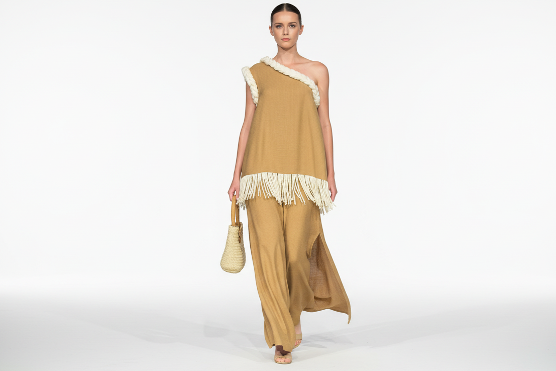 Asymmetrical Wool-Fringe Dress
