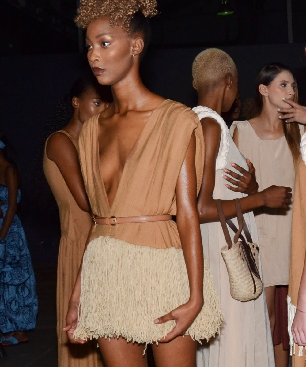 Wool Fringe Draped Mini Dress